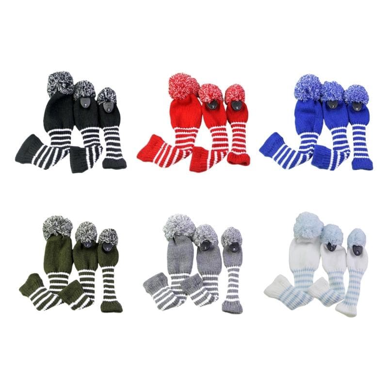 3pack Versatiles Golf Club Cover Golf Club Head Protective Cover Knitted Cover  Washable Golf Accessories blue