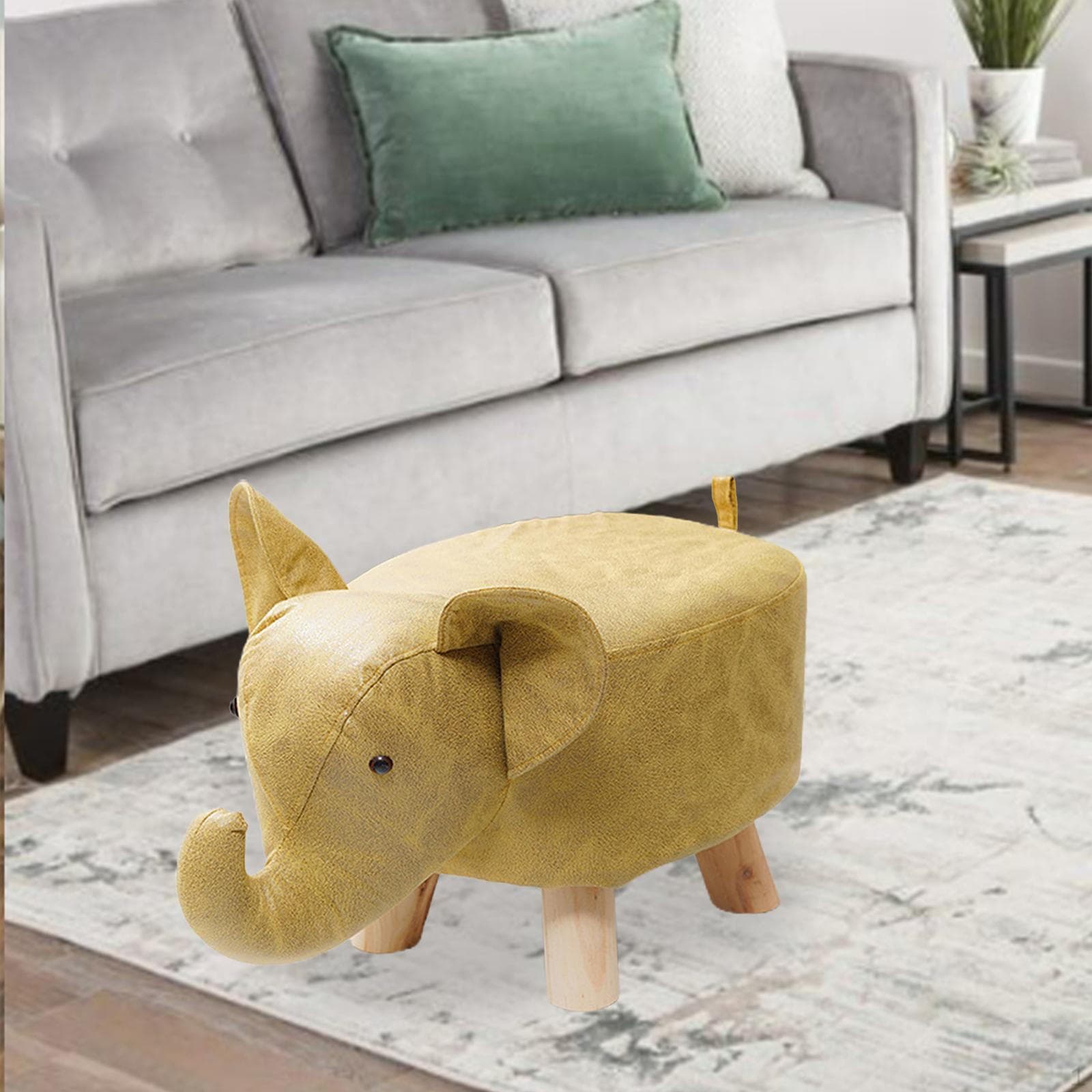 Animal Footstool Foot Rest, with Wooden Legs, Cartoon Bench Portable Storage Cute Ottoman Stool, yellow