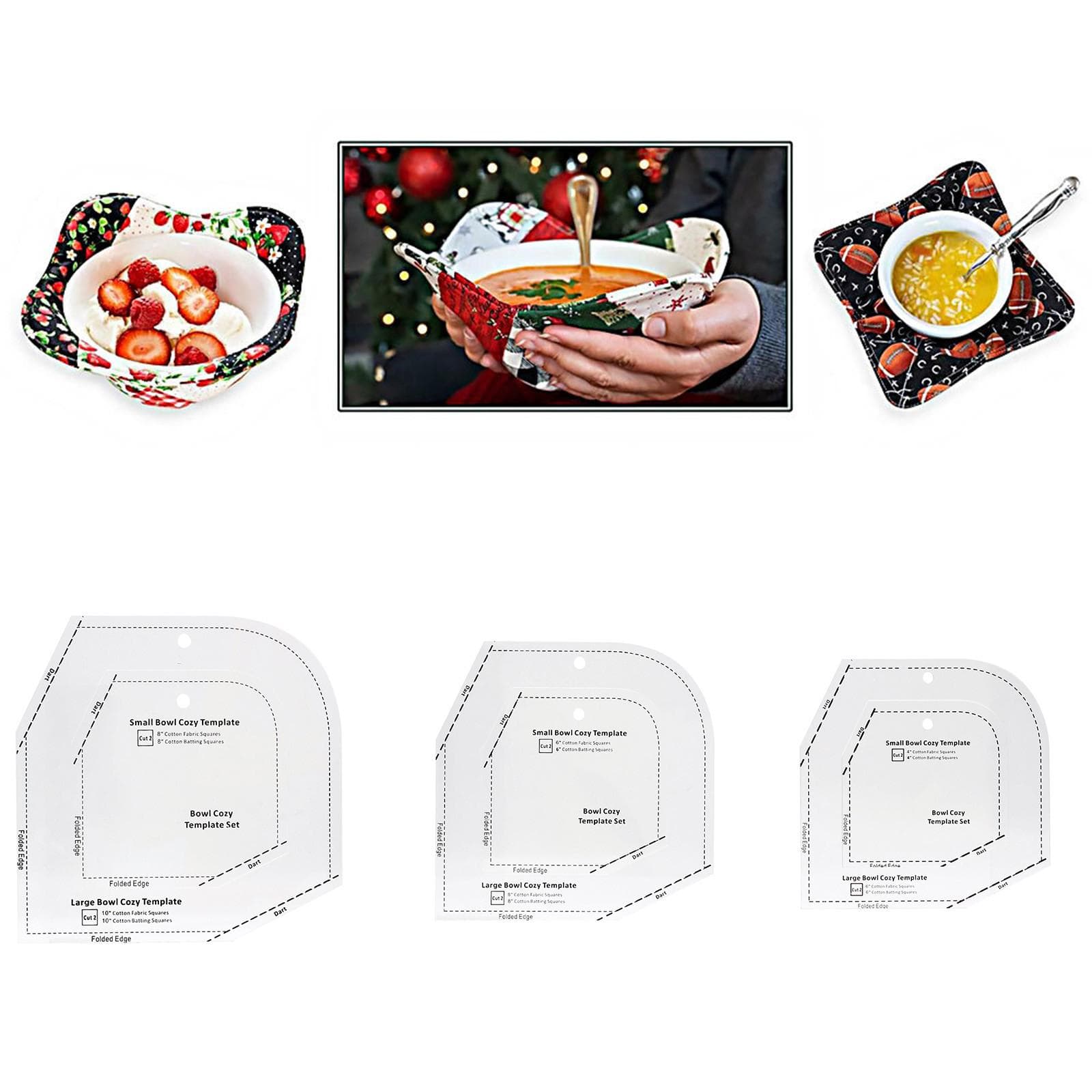 Bowl Cozy Template Cutting Ruler Set, Bowl Cozy Pattern Template, Clear Acrylic Bowl Wrap Sewing Pattern Template white