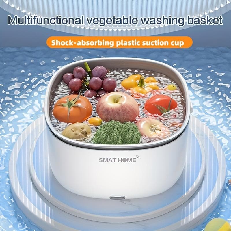 Ultrasonic Vegetable Washing Machine Food Purifier Automatic Residue Removal Portable Fruit and Vegetable Drain Basket white/grey