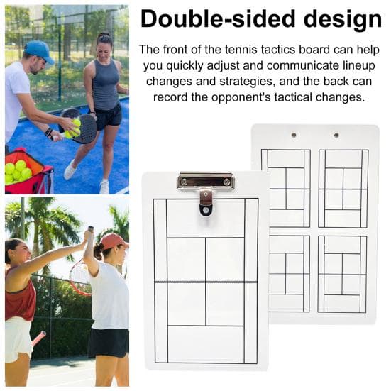 Dry Erase Tennis Coaching Clipboard Double-Sided Tennis Tactical White Board with Marker Pen for Tennis Training white
