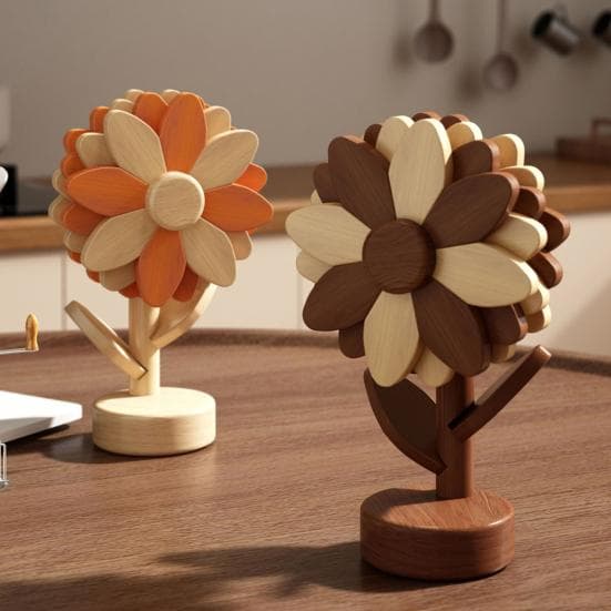 Wooden Sunflower Coaster Heat-Resistant Hot Dish Pot Bowl Teapot Pan Trivet Decorative Kitchen Coffee Dining Table Drink Cup Coaster