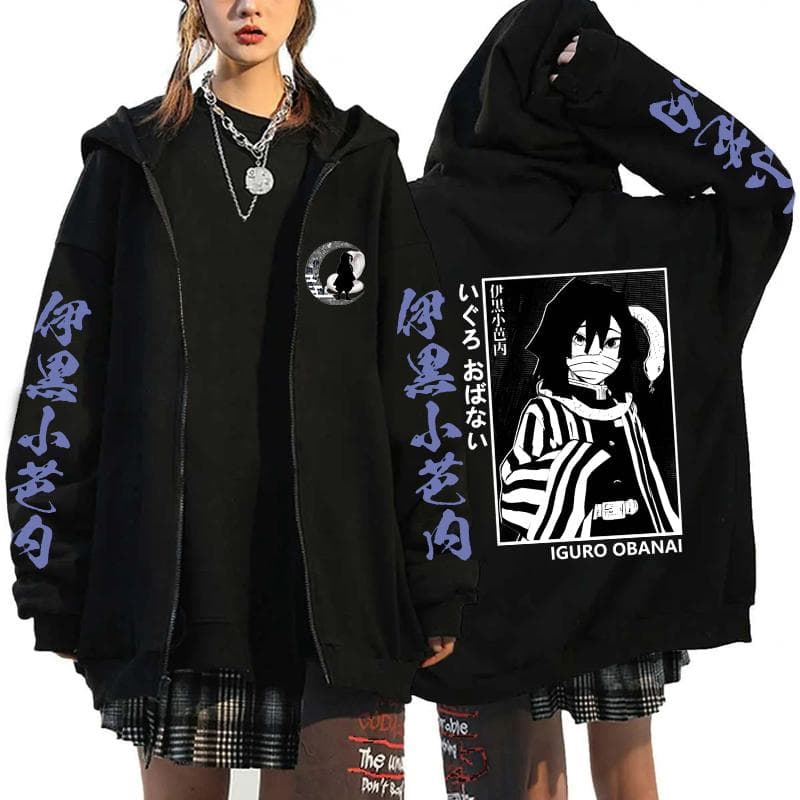 Anime Demon Slayer Iguro Obanai Graphic Hooded Men Women Manga Hoodies Oversized Zipper Jacket Harajuku Male Casual Sweatshirt cm