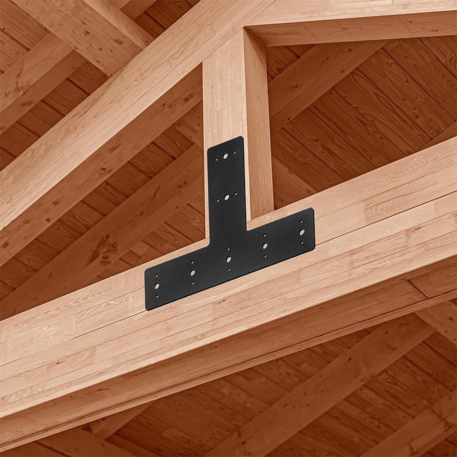 Heavy-Duty T-Shaped Metal Plates - Flat Wood Connector for Beams black