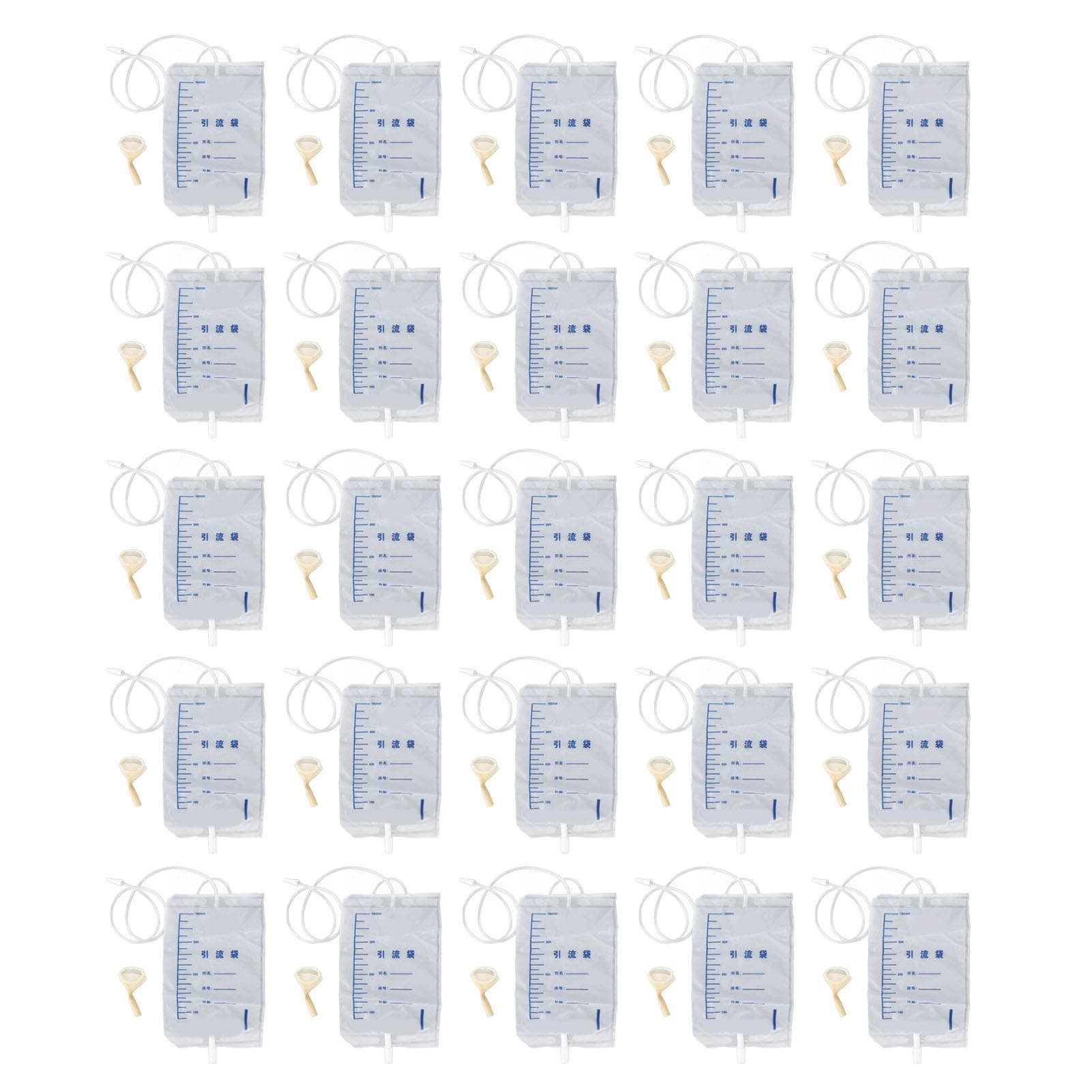 25pcs Urinary Drainage Bag Natural Latex Odour Suppression Leakproof Disposable Drainage Bag for Old Man 1000ml