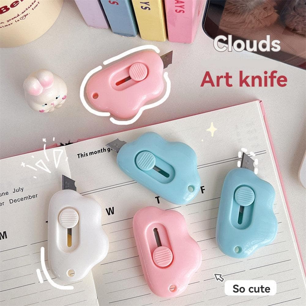 1-3 Piece Cuter Mini Clouds Utility Knife Knife Paper Cutter Art Pcreative Cloud Cute Cartoon Box Knife Stationery Tape Cutter Three-color Optional wh