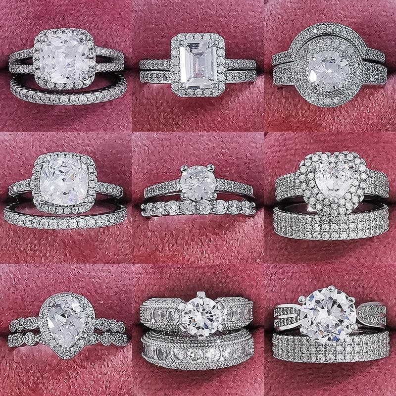 925 Sterling Silver Luxury Bold Big Wedding Rings Set for Bridal Women Engagement African Finger Christmas Gift Jewelry R4428