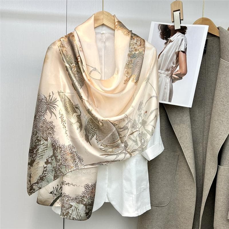 53*170cm High-grade 100% Mulberry Silk Scarf Flower Shawl Neckerchief Gift for Women 170cm