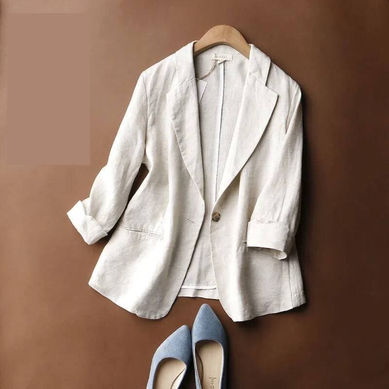 Suit Blazer Thin Cotton and Linen Spring and Summer  Korean Fashion Retro Simple Loose Large Size Casual Small Suit cm beige