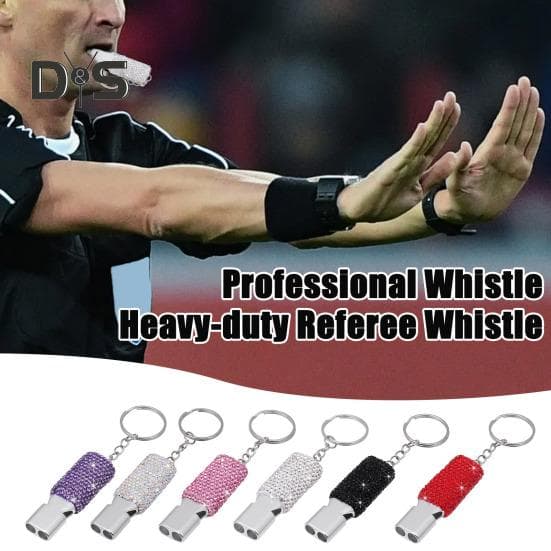 Bling Whistle Metal Rhinestone Whistle with Keychain Shining Whistle with Loud Crisp Sound for Referees Coaches Lifeguards Emergencies red