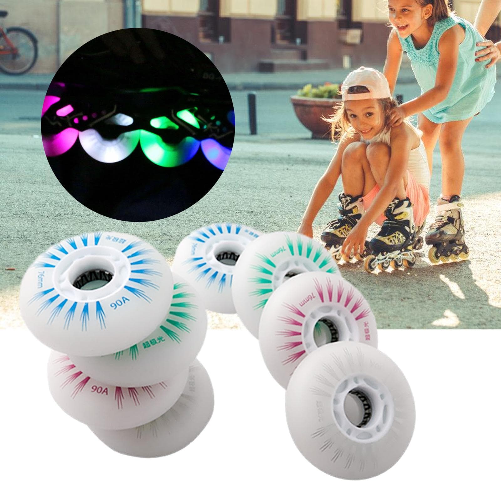 4Pcs Inline Roller Skate Wheels with Led Outdoor Luminous Bright Wheels LED Lighting Skating Wheels for Kids and Adults blue