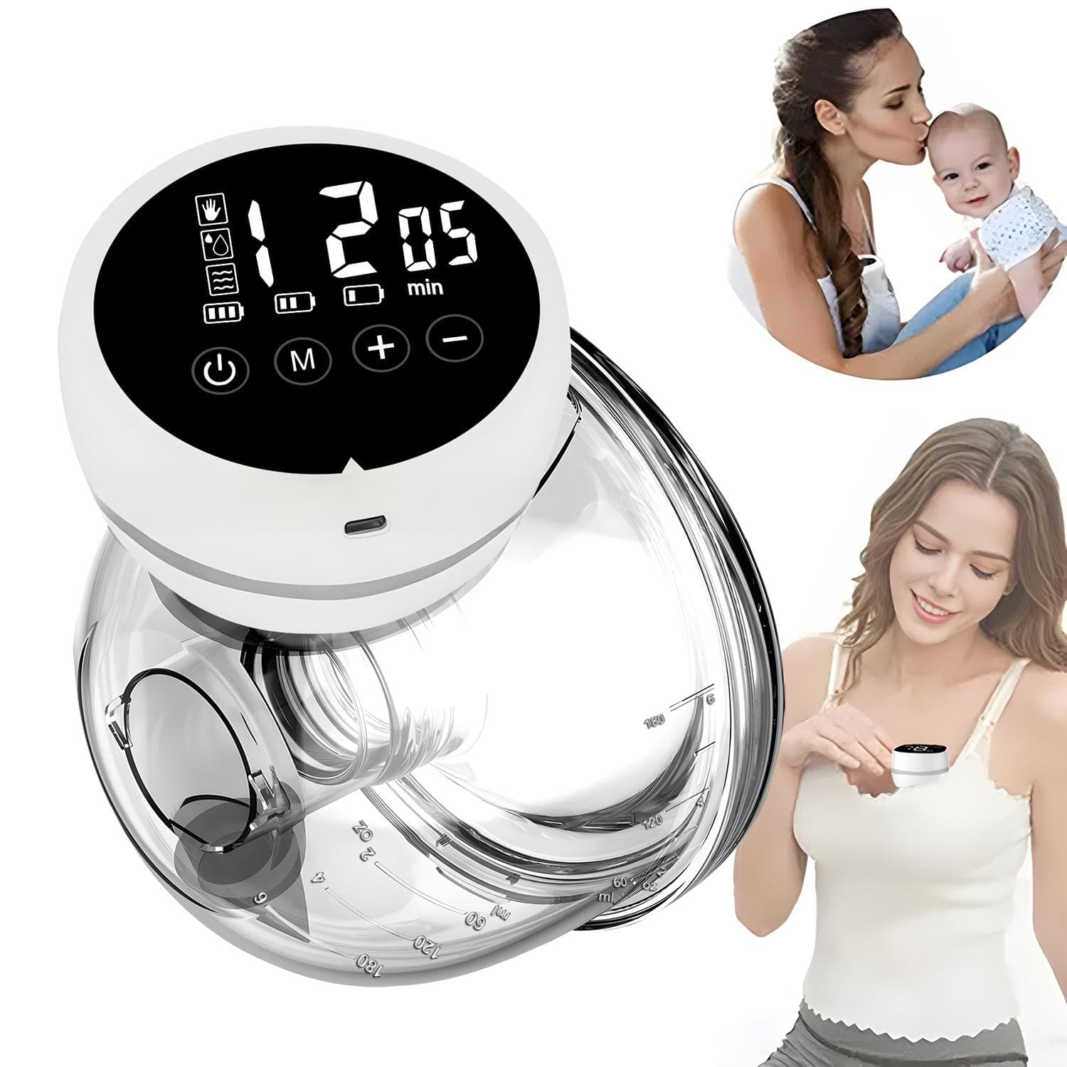 1PCS Wearable Electric Breast Pump Silent Milk Collection Hands-free Invisible Automatic Intelligent Breast Pump Portable Travel white