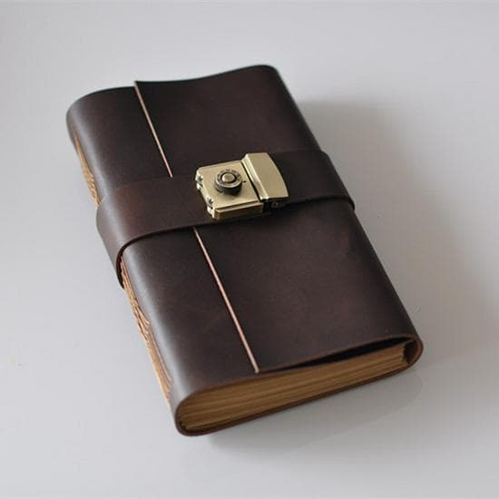 Handmade Cowhide Password Journal with Lock blue