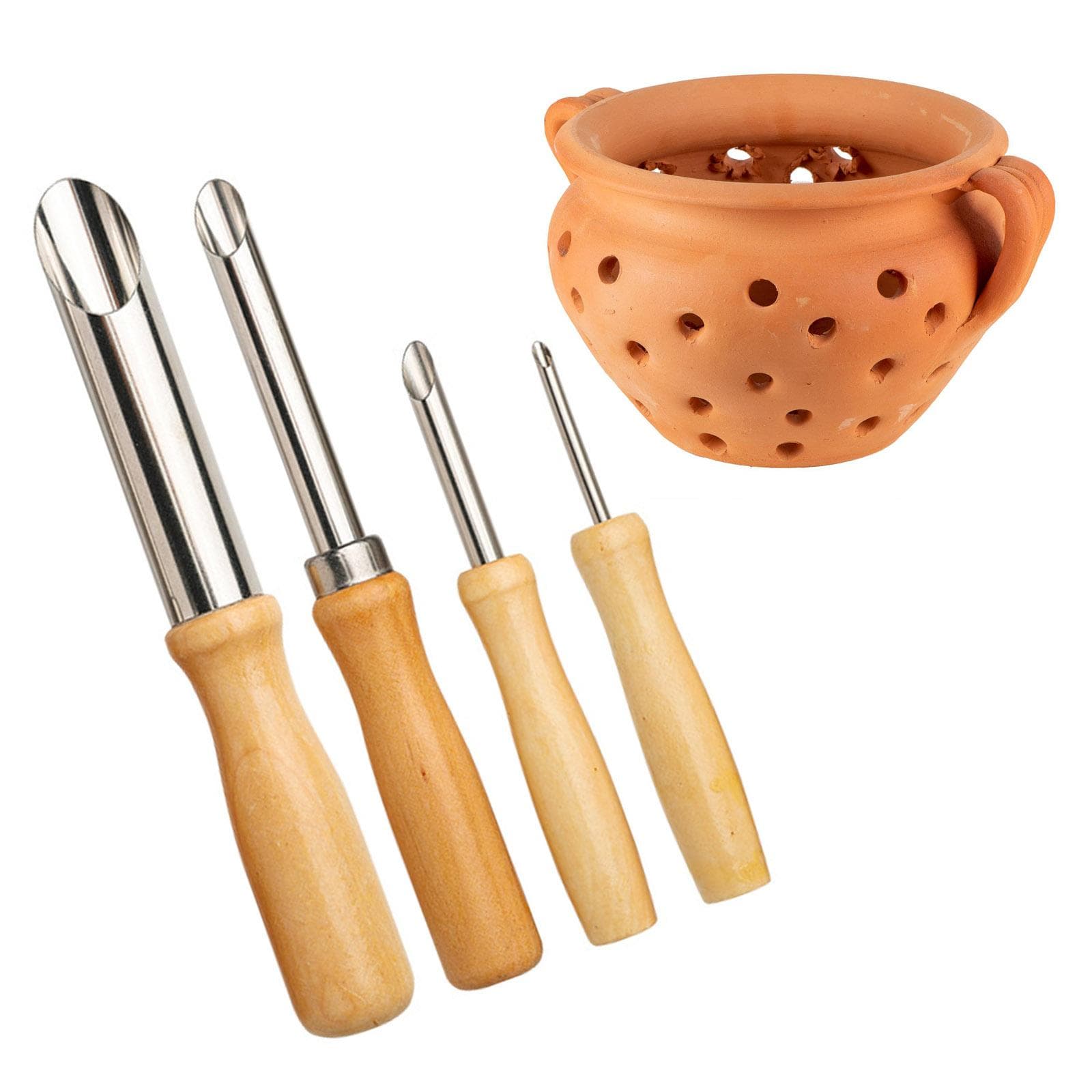 Pack Of 4 Straw Hole Punches Stainless Steel Puncher Maker Tool Suitable For Plastic Lid Lemonade Cups With Wood Handle