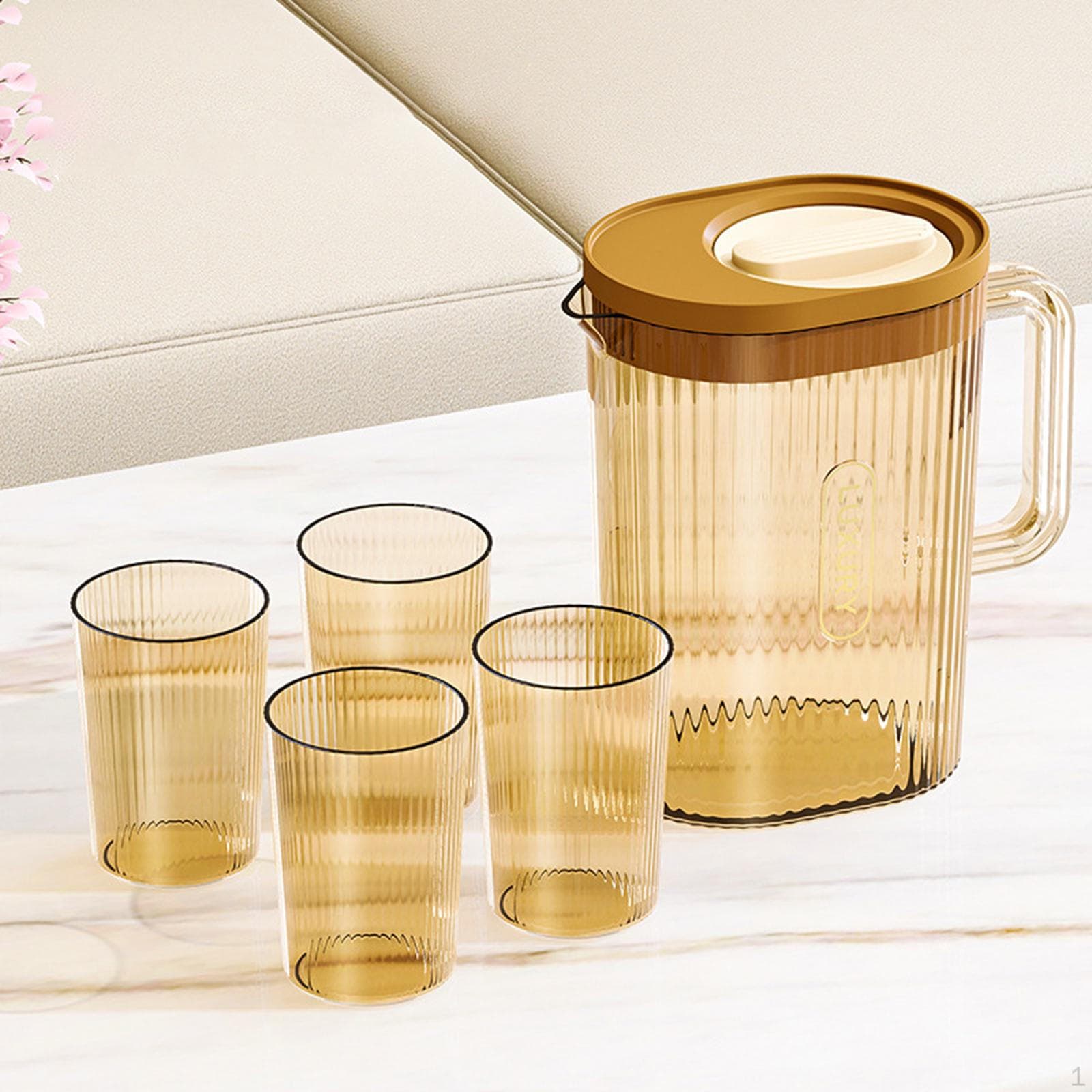 Elegant Water Carafe Set with 4 Glasses - Contemporary and Versatile light brown