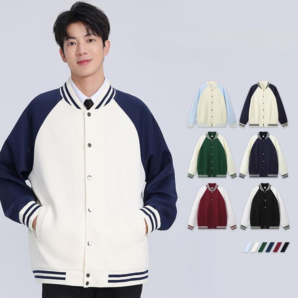Autumn Color Matching Baseball Uniform Jacket Jacket Loose Contrast Color Jacket cm green
