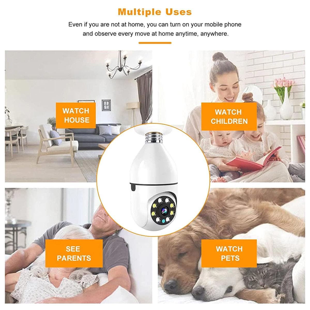 HD 1080P Wireless WiFi Light-Bulb Security Camera  , 2 Way Audio, Spotlight Night Vision,Remote APP Access Camera