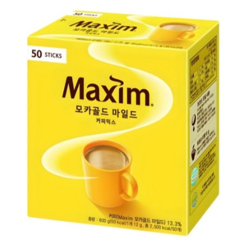 Maxim Mocha Gold Mild Coffee Mix 12g x 50 Sticks – Instant Korean Coffee with Sugar & Creamer, Mild & Smooth Flavor