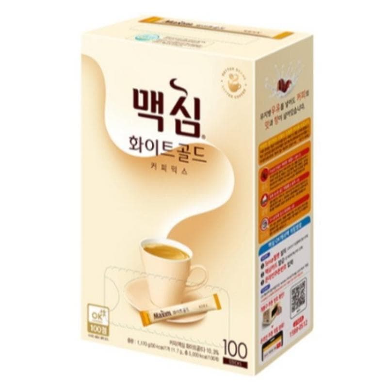Maxim White Gold Coffee Mix 11.7g x 100 Sticks – Smooth Korean Instant Coffee with Creamer & Sugar, Mild Sweet 3-in-1 Blend