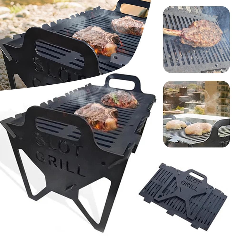 Collapsible BBQ Grills,Folding Metal Grilling Rack,Tool-Free Setup Metal Small Travel Grills,For Outdoor Cooking black