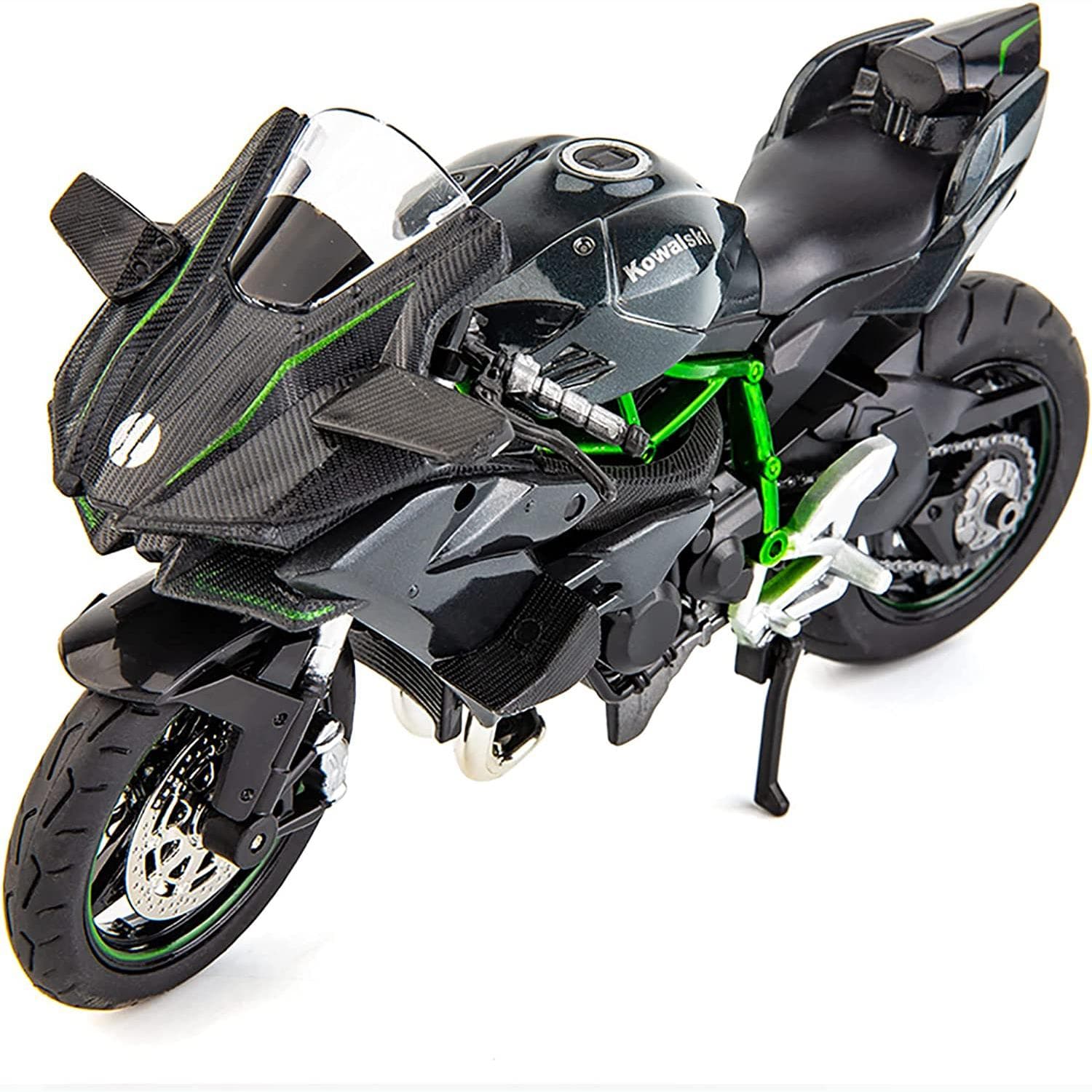 1:12 Scale Kawasaki Ninja H2R Motorcycle Model, DieCast Model Motorcycle, Suspension and Free Roller, Toy Car, Motorcycle Collection, Gift black/grey