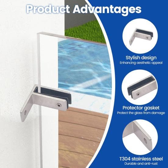 304 Stainless Steel Glass Clip Black Railing Glass Clamp with Rubber Gaskets Strong Load-Bearing Capacity Easy Installation Balustrade Security silver