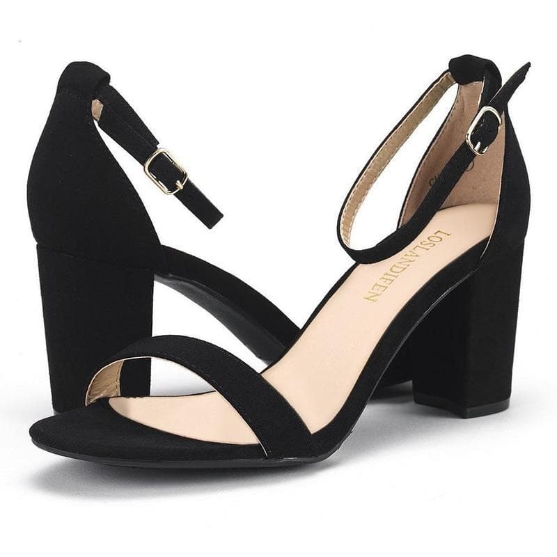 LOSLANDIFEN Women High Heels Sandals Women New Summer Shoes Woman Fashion Buckle Strap Square Heel Flock White Open Toe Sandals cm blue