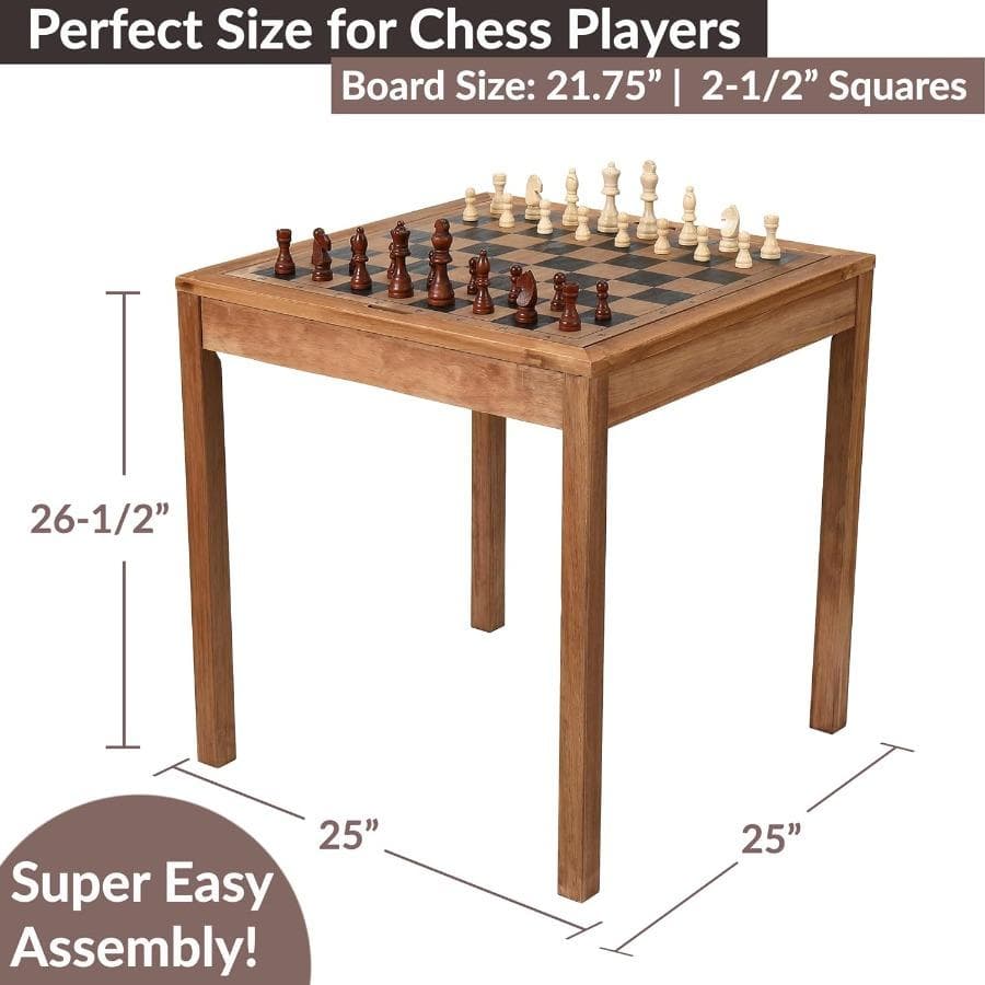Games Wooden Chess Table Chess Checkers and Backgammon 3 in 1 Combo Game Table Furniture Set for Home Recreation 25 x 25 Compac