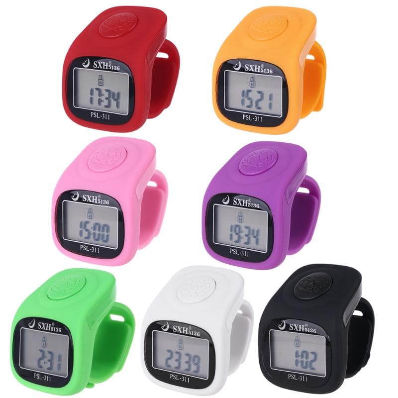 6 Digital Finger Tally Counter 8 Channels w Backlight Time Prayer Silicone Ring black