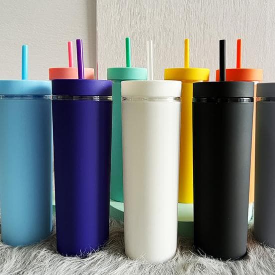 500ml Skinny Tumbler with Lid And Straw Double Wall Sippy Cup BPA-Free Tumblers Insulated Travel Mug for Iced Coffee Reusable Party light purple