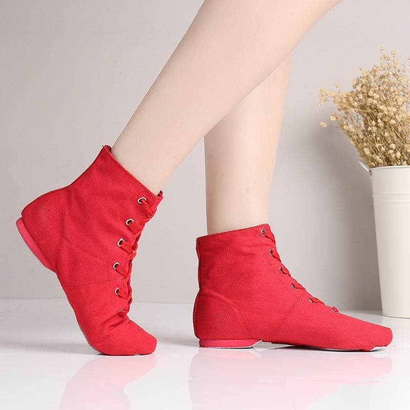 Men Women Sports Dancing Sneakers Jazz Dance Shoes Kids Lace Up Dancing Short Boots cm red