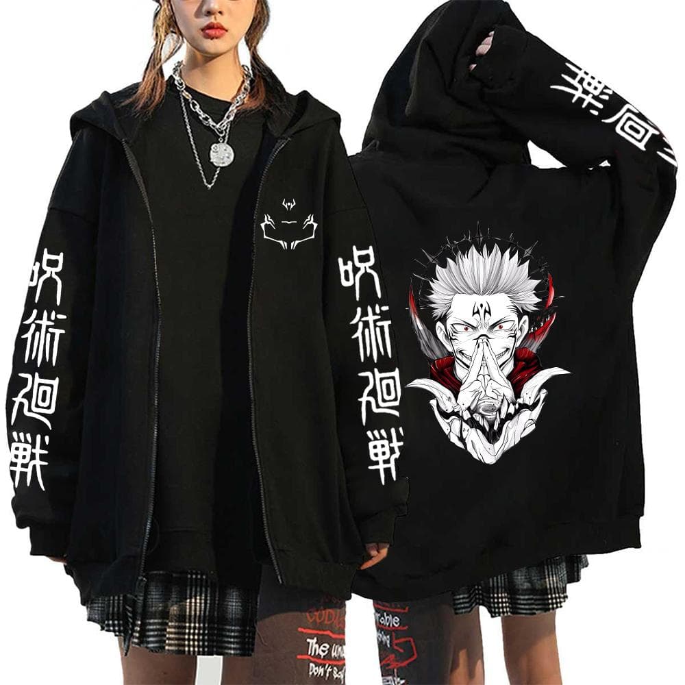 Ryomen Sukuna Graphic Printed Hooded Anime Jujutsu Kaisen Clothes Men Women Zip Up Hoodies Harajuku Sweatshirt Casual Zip Jacket cm