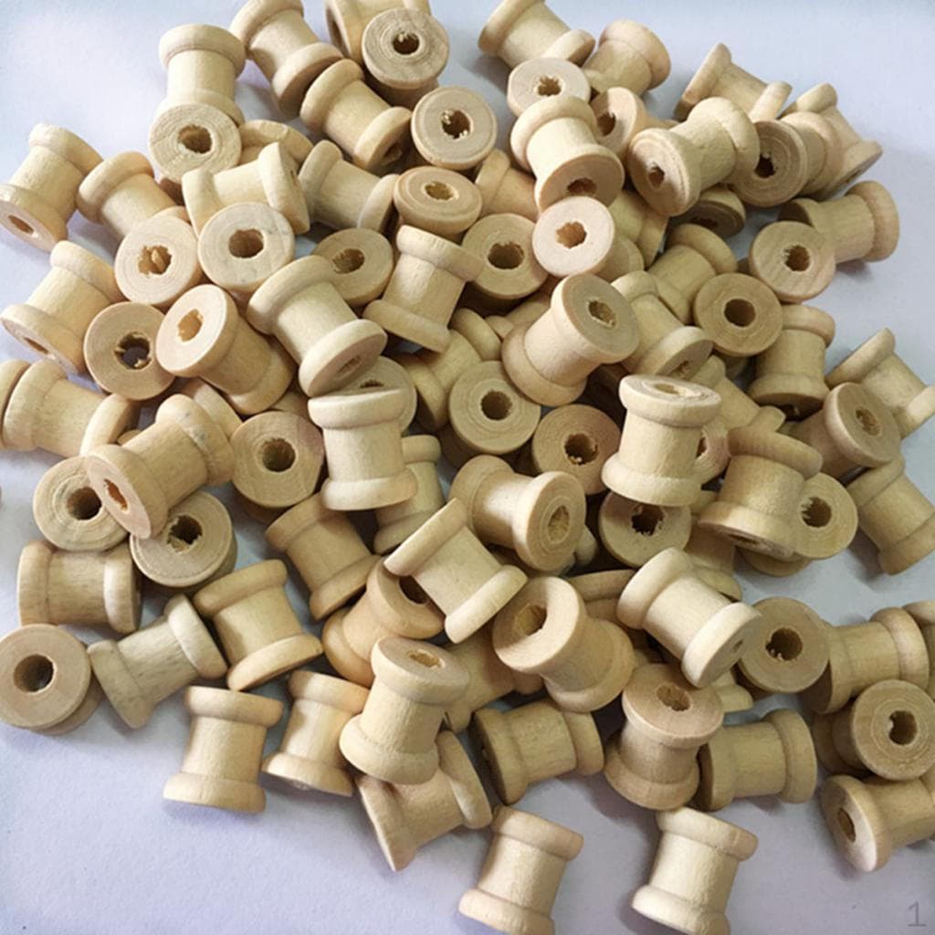 100 Pieces Mini Color Wooden Empty Spools for Thread String Ribbons Wires Trims 14mmx12mm