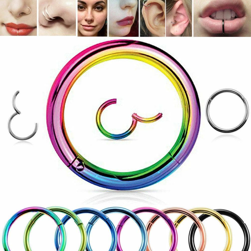 Titanium Hinged Segment Hoop Nose Ring Nipple Clicker Ear Cartilage Tragus Helix Lip Body Piercing black