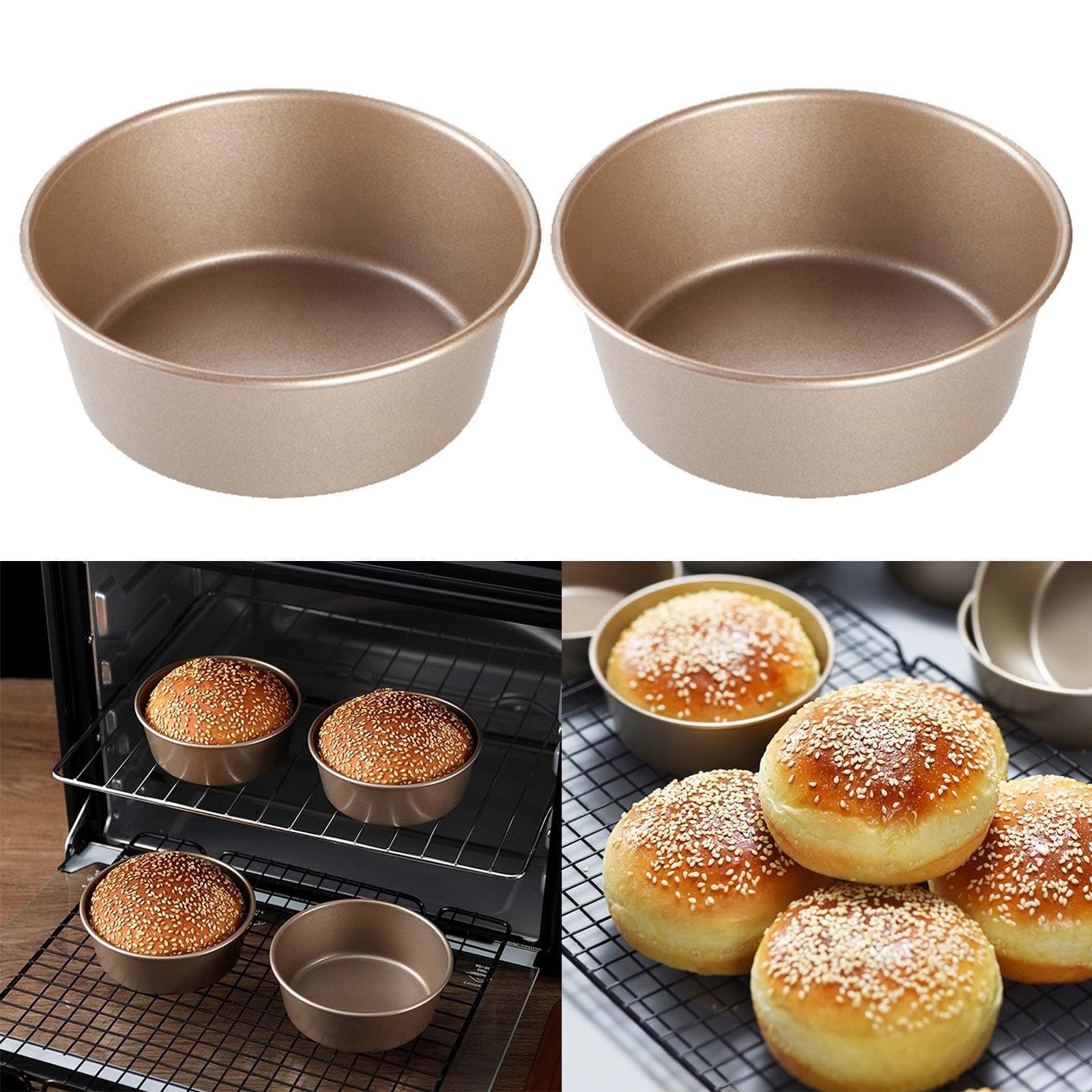 Pack of 2 Non Stick Air Fryer Moulds Hamburger Bun Molds Carbon Steel Moulds Perfect for Baking Mini Cakes and Burgers