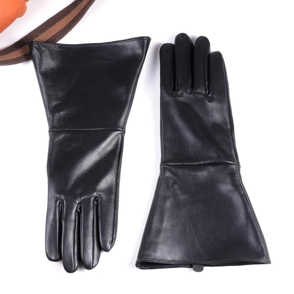 35CM Men's Black Sheepskin Real Leather Motorcycle Riding Medieval Renaissance Long Cuff Gauntlet Gloves cm
