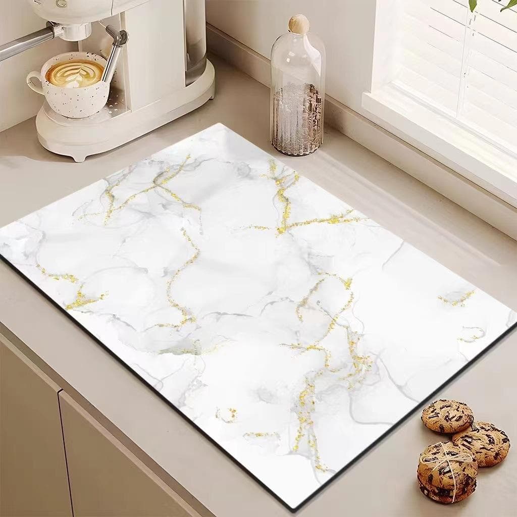 4pcs Luxury Marble Simple Drain Mat Countertop Diatom Mud Water Absorption Non-slip Dining Table Mat