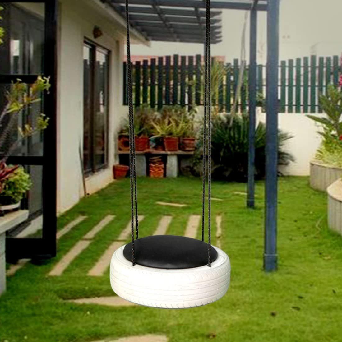Tyre Swing for Adults and Kids/Tyre Swing for Garden/Tree Swing for Adults Outdoor/Swing for Home Balcony Indoor and Outdoor white