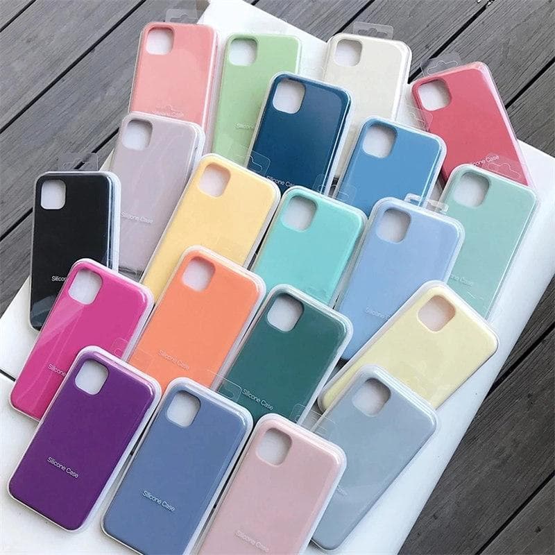 Luxury Silicone Case For iPhone 13 Mini 15 14 Pro MAX Cases For Apple iPhone 11 12 13 mini Full Cover With Box blue