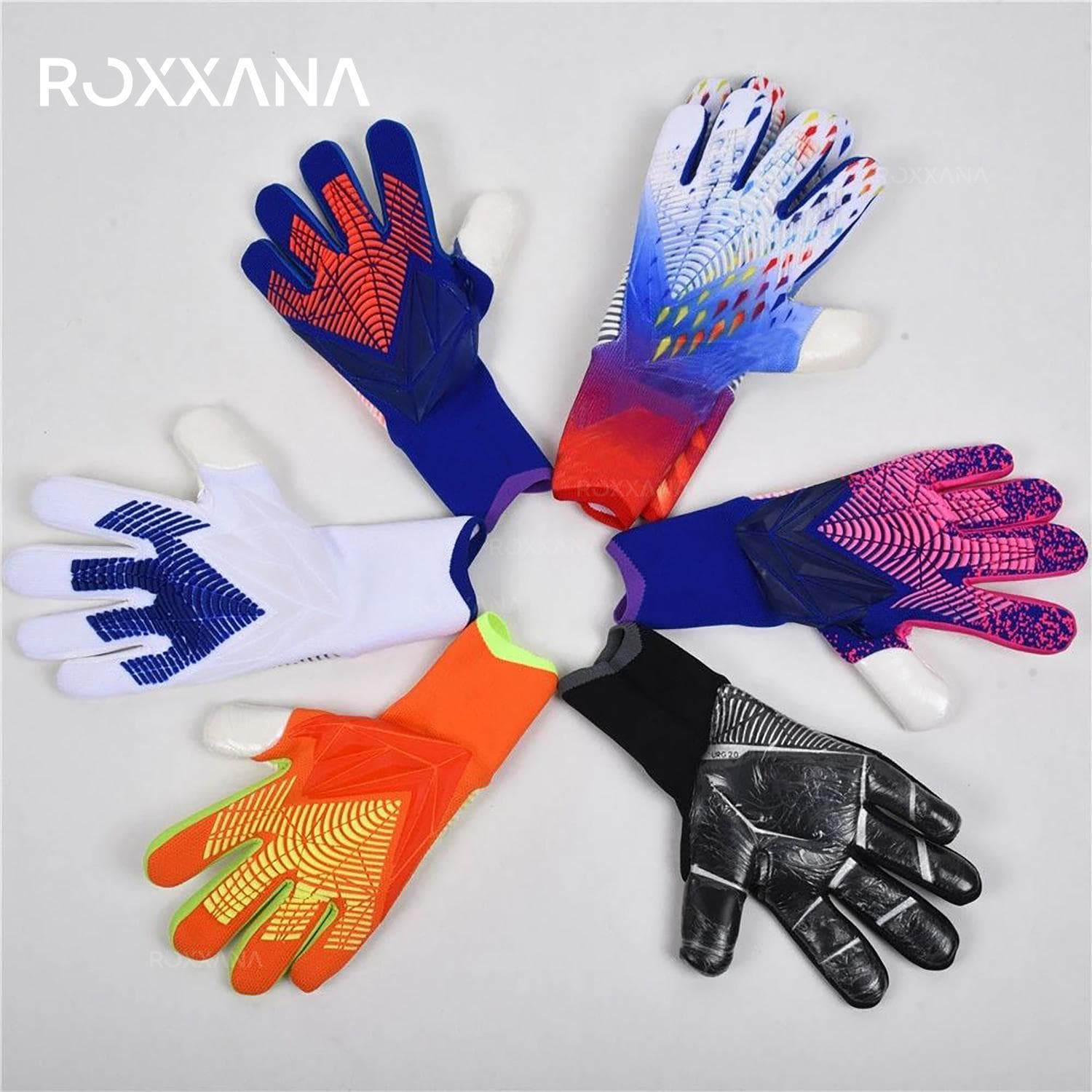 ROXXANA Professional Soccer Goalkeeper Gloves Durable Breathable Latex Palm Anti-Slip Grip Training Match Adult Youth Size 6-10