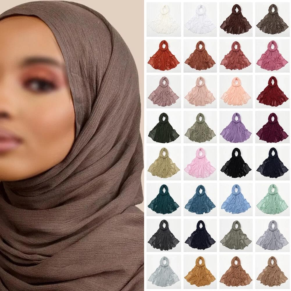 Ramanda Crinkle Rayon Hijabs Women Solid Modal Muslim Scarf Shawls Plain Headscarf Wraps Big Size Islamic Turban Soft Foulard