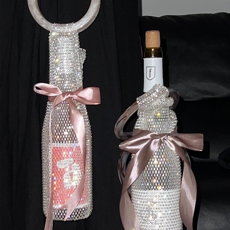 Shiny Diamond Woven Champagne Wine Bag Rhinestone Hand Handle Red Wine Gift Package Bag Wedding New Year High Value Wine Bag cm