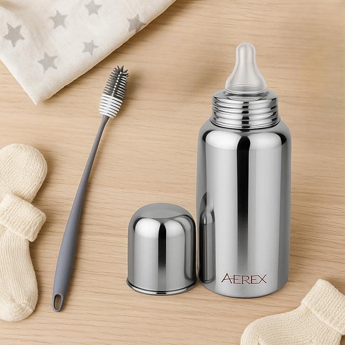 Baby Feeding Bottle with Cleaning Brush – Stainless Steel Feeding Bottle and Cleaning Stick Set cm