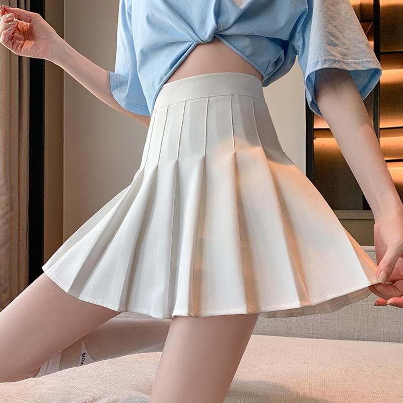 High Waist Kawaii Cute Pink Plaid Skirt Uniform Harajuku Mini Skirts Womens Summer Japanese School Pleated Skirts cm light grey