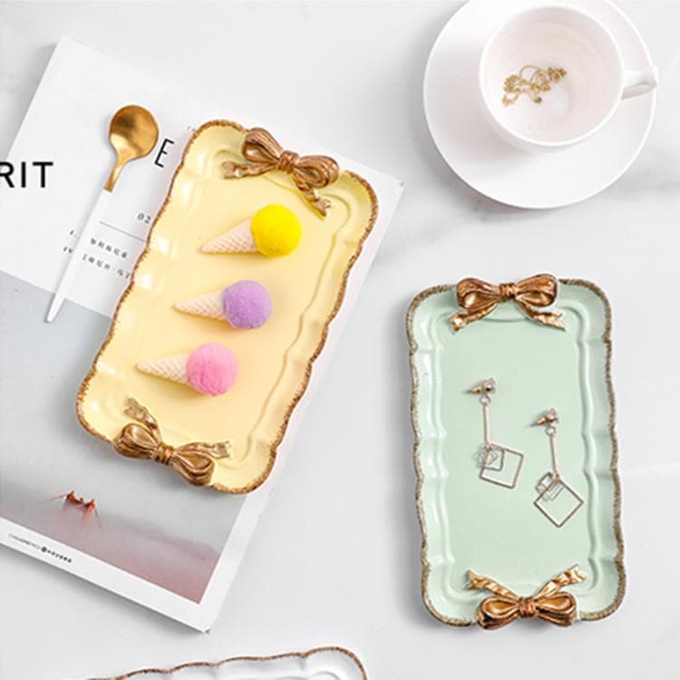 1PC Nordic Bow Tray Cosmetic Fruit Dessert Sundries Storage Plate Cake Snack Tray Home Decorative Dish white