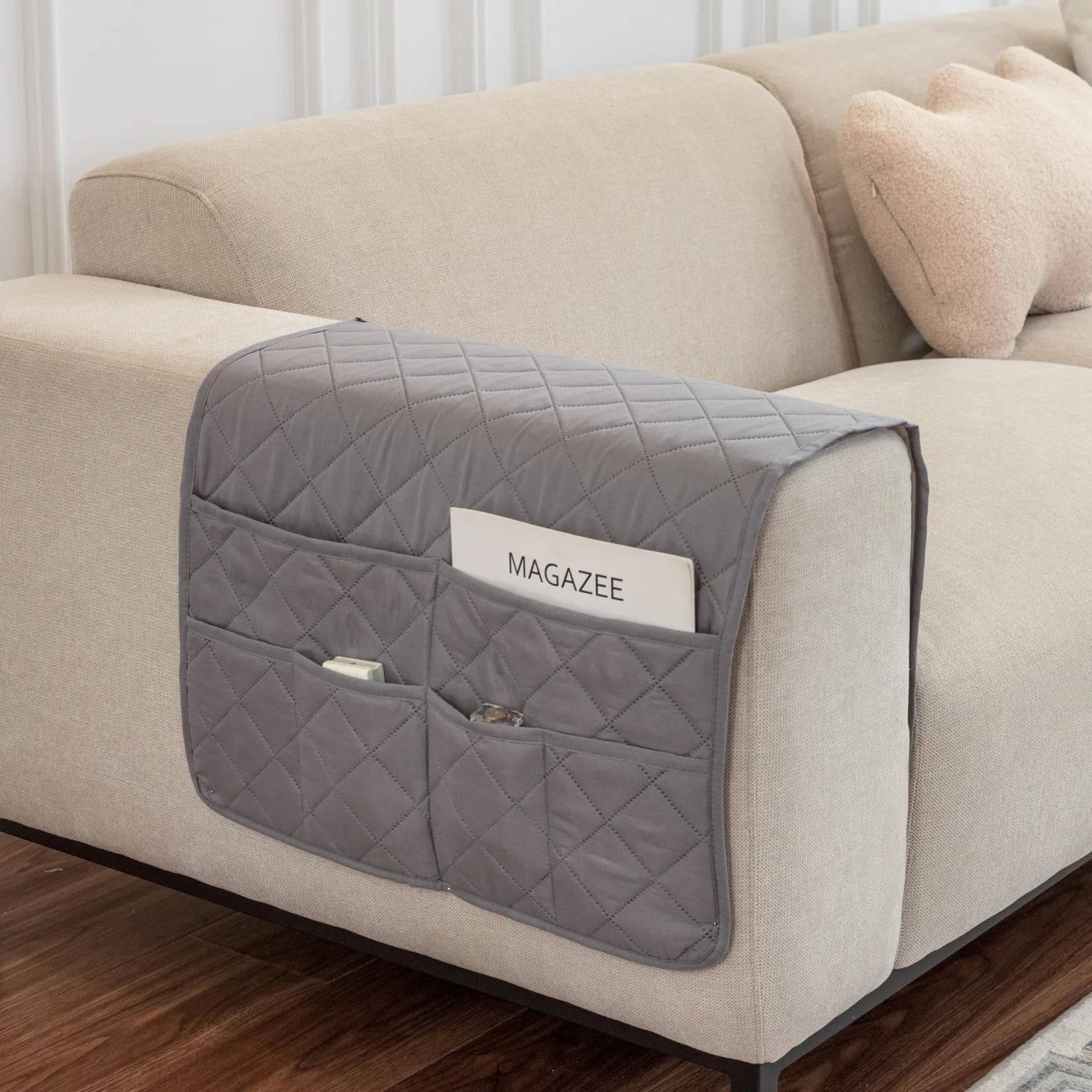 Multifunctional Sofa Armrest Pocket Storage Bag 6 Pockets Sofa Chair Remote Control Support Bedside Storage Rack Storage Bags light grey