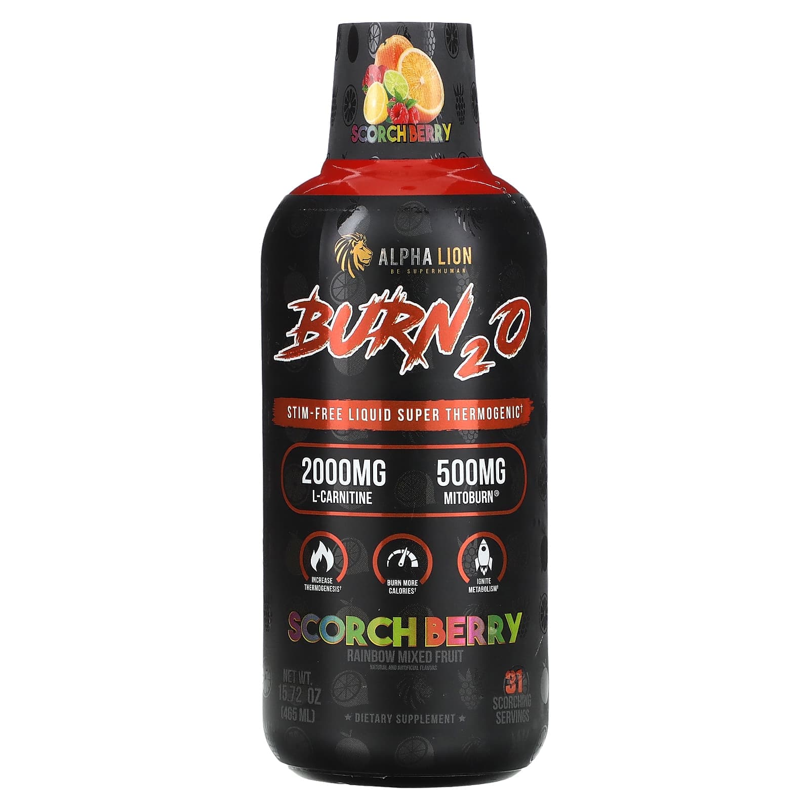 ALPHA LION, Burn2O, Scotch Berry, Rainbow Mixed Fruit Flavor, 15.72 oz (465 ml)