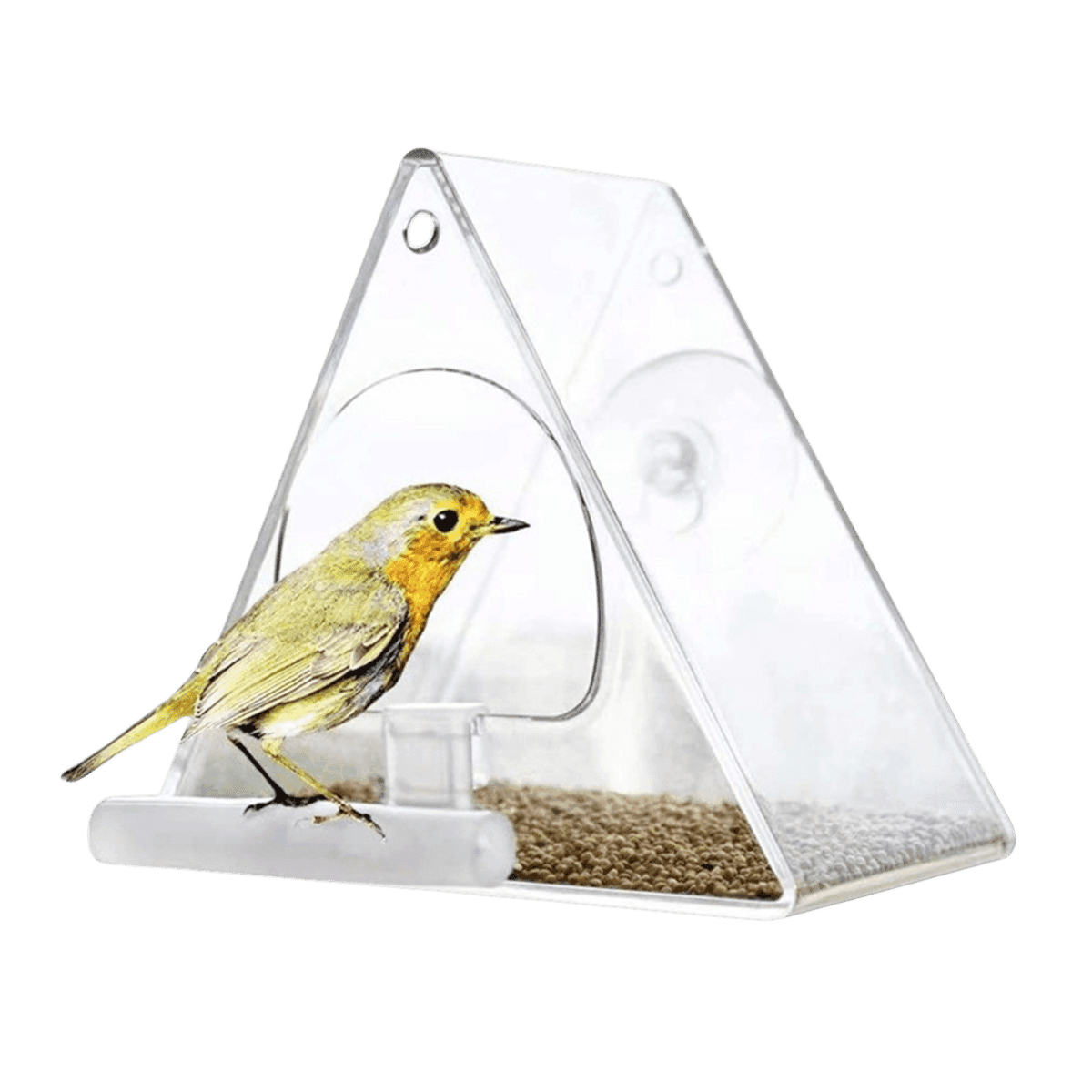 TEMU Transparent Acrylic Bird Feeder, Indoor And Outdoor Suction Cup Bird Feeder, Triangular Acrylic Bird Feeding Dispenser
