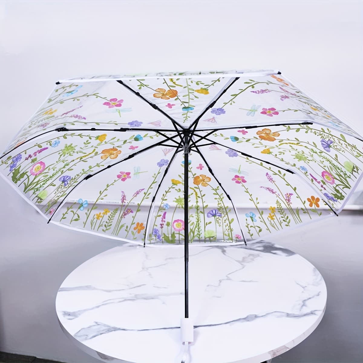 TEMU 21-inch Manual Transparent Umbrella With A Straight Handle, Featuring A In A , Foldable And Three-fold