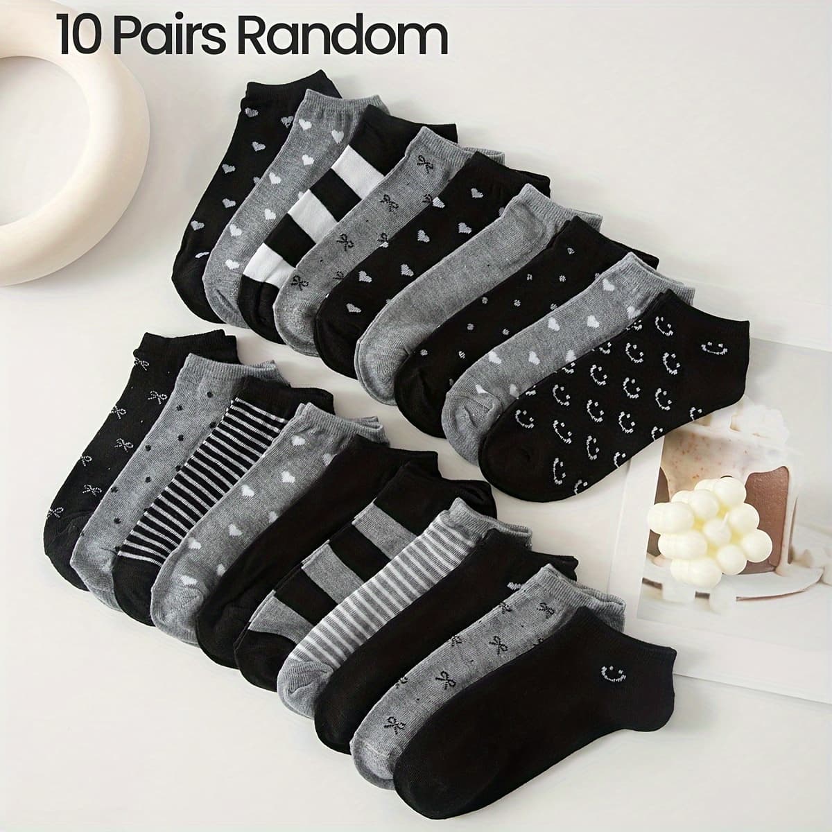 TEMU 10/20 Pairs Print And Geometric Pattern Socks, Comfortable Fabric, And, Long Tube Stockings, Hand Wash/do Not , 210g/m² - Assorted Styles